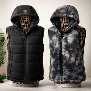 Be Boundless Reversible Hooded Vest Tie Dye Black Gray CMS Water Resistant S